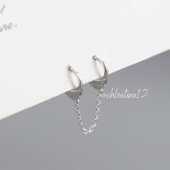 New 925 Sterling Silver Pierced Handcuff Hoop Chain Earring - Picture 8 of 14